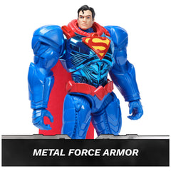 DC Comics Metal Force Superman armor close-up highlighting heroic detailing.