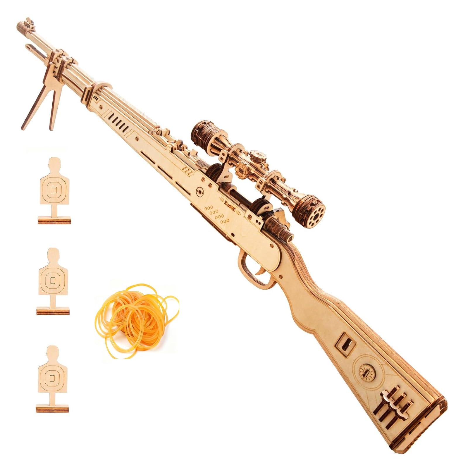 DCLFIRMX 98k gun model wooden puzzle emphasizes precise scale and display-ready details.