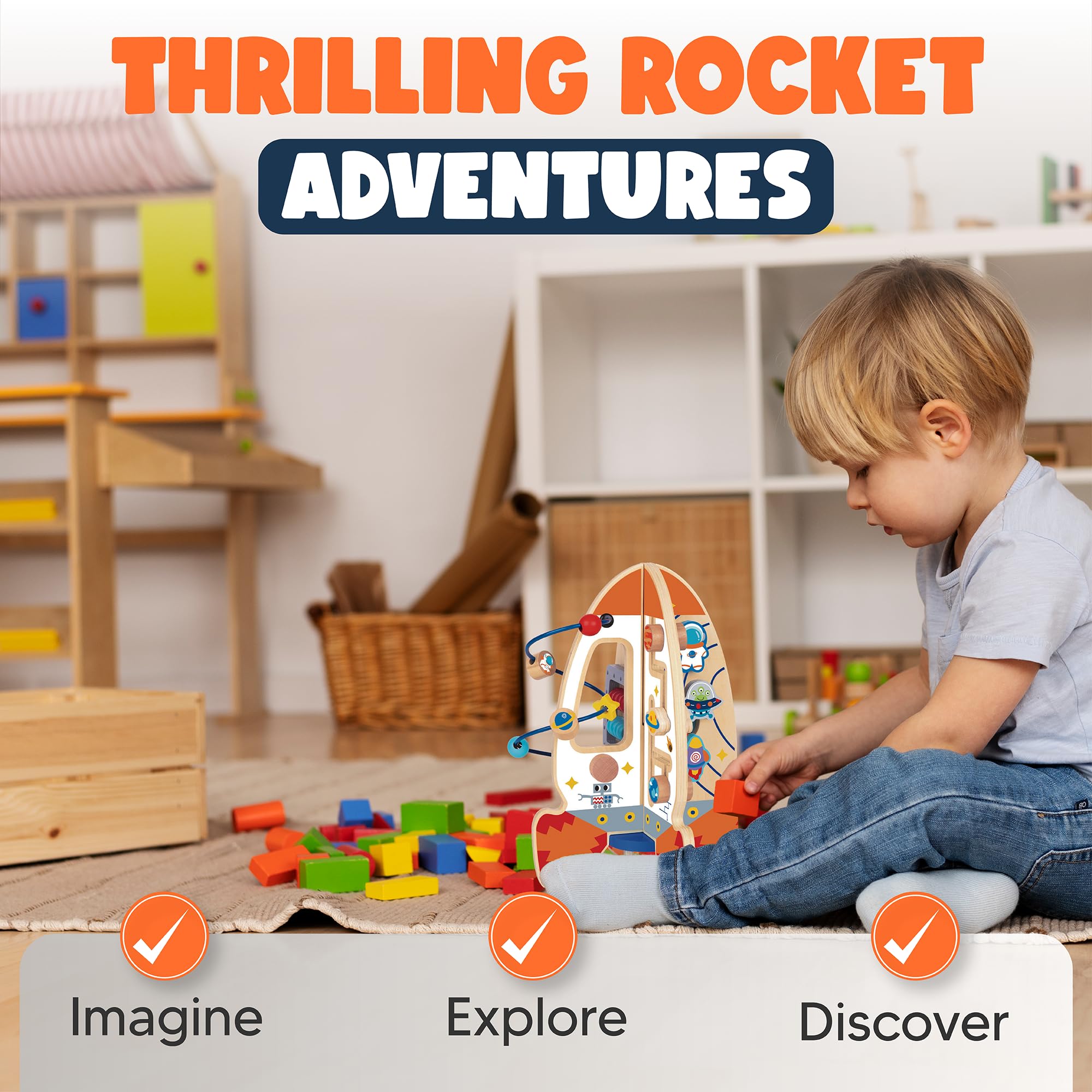 DDAKIN Rocket bead maze on the activity center encouraging grasping