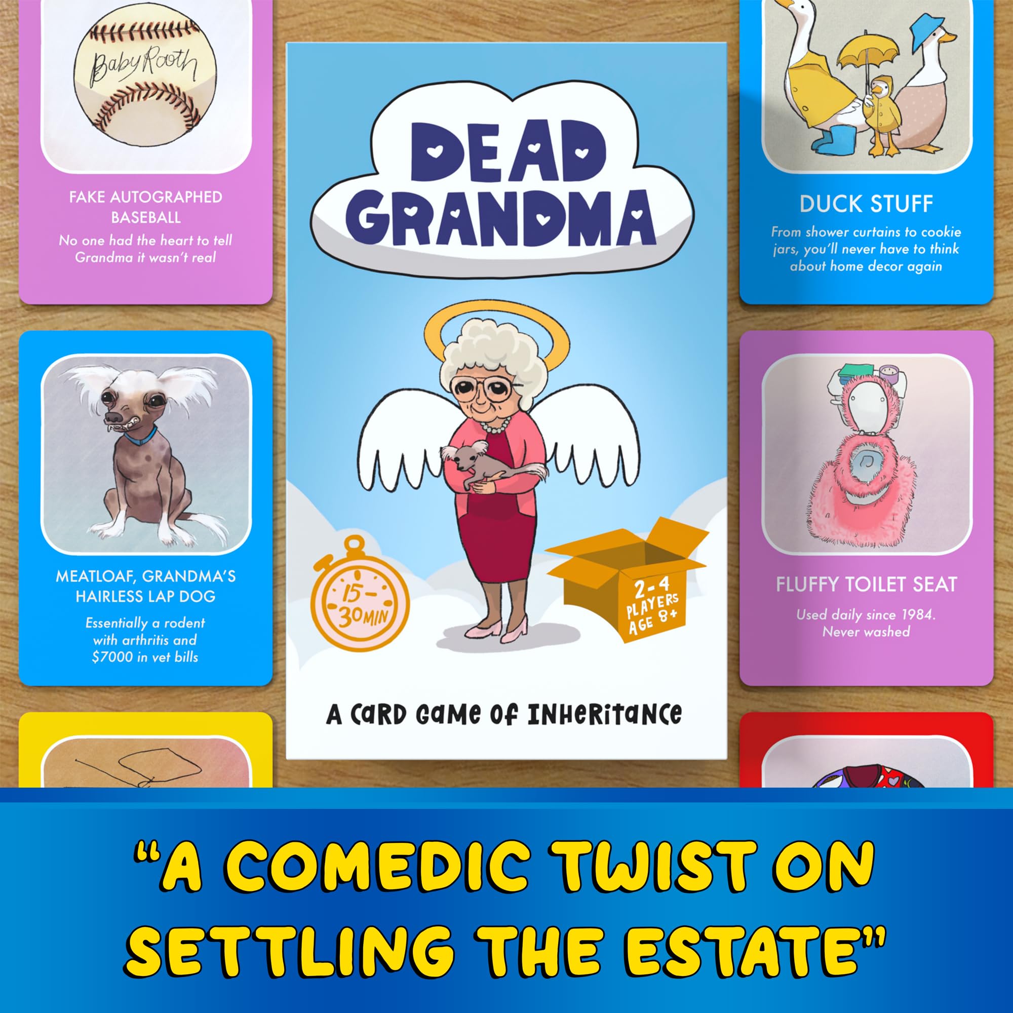 Dead Grandma card-game-pieces highlight tokens and items for strategic play