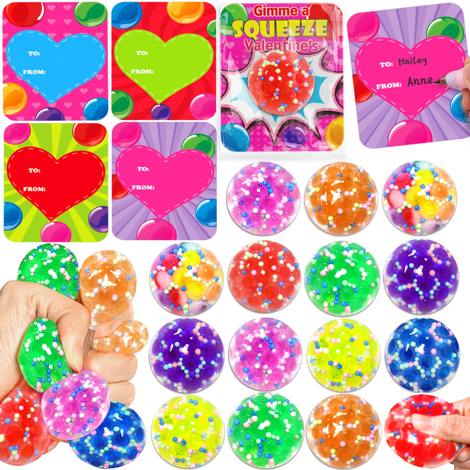 Dealot 24-pack valentines stress balls in eight colors for classroom gift exchanges