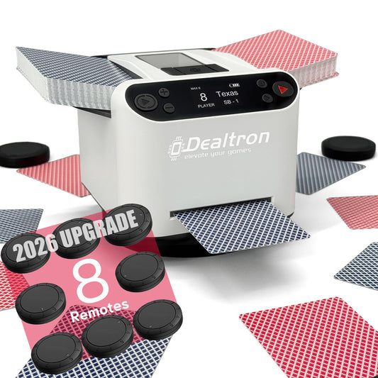 Dealtron 2026 all-in-one shuffler top view demonstrates compact design for home game nights.
