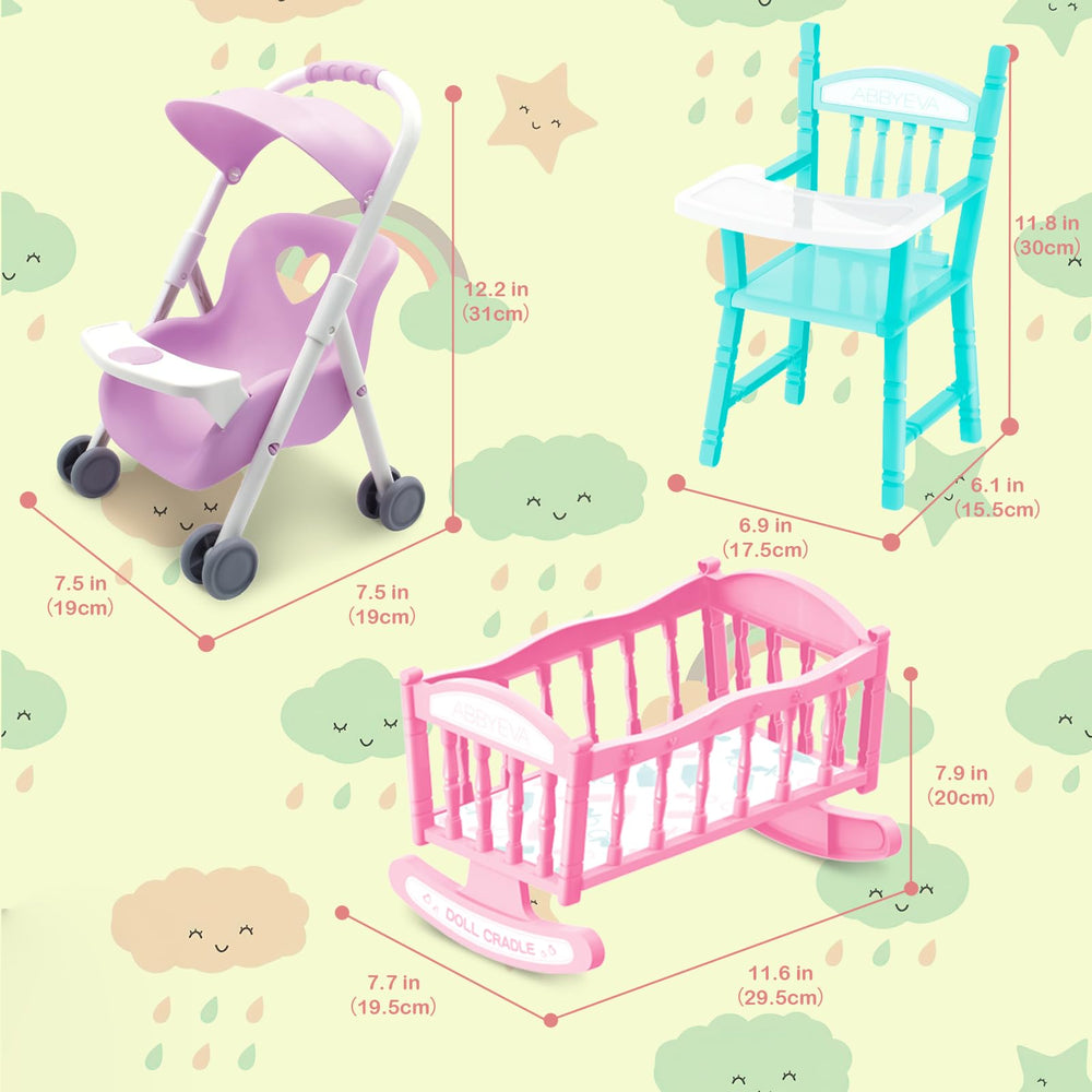 deAO Baby Doll Set cradle for soothing routine pretend play