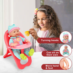 deAO Baby Doll Set feeding plate and cup for mealtime pretend play.