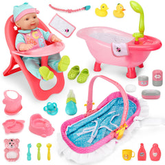 deAO Baby Doll Set high chair for realistic feeding pretend play.