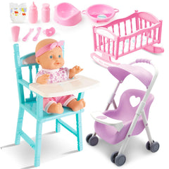 deAO Baby Doll Set miniature crib for nurturing role-play sessions