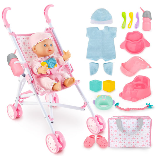 deAO baby doll stroller with foldable frame for easy transport during play
