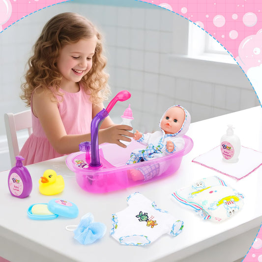 deAO bath tub with movable shower spray for realistic water play.