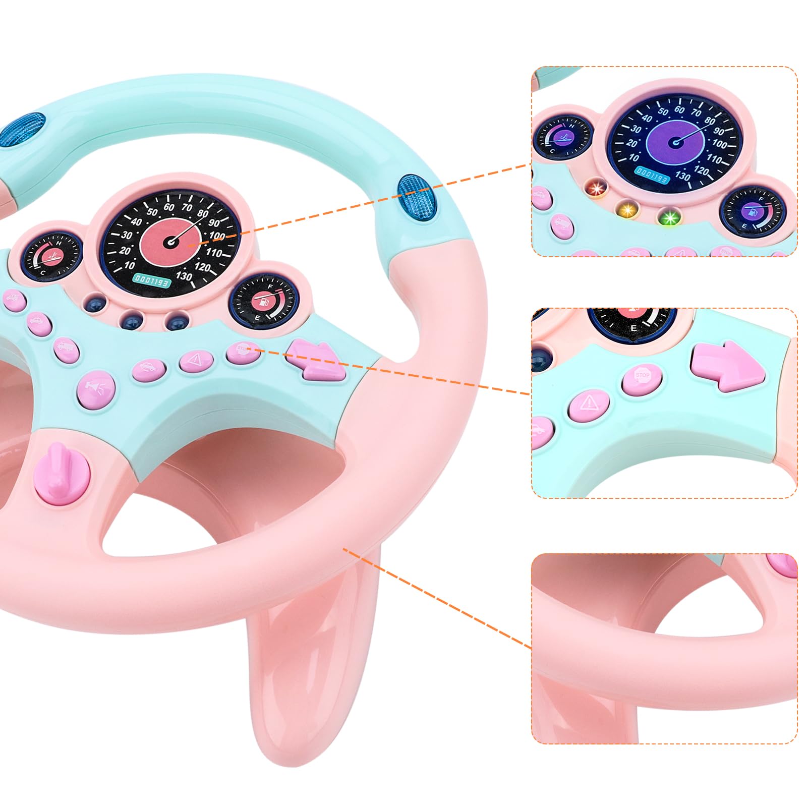 deAO Kids Steering Wheel 360-degree-rotation offers full control in play.