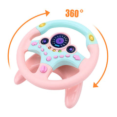 deAO Kids Steering Wheel speedometer-fuel gauge adds pretend vehicle metrics for learning.