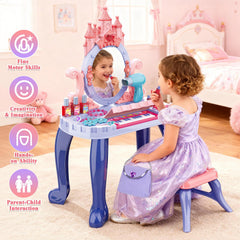 DeAO blue vanity stool provides comfy seating for makeup moments.