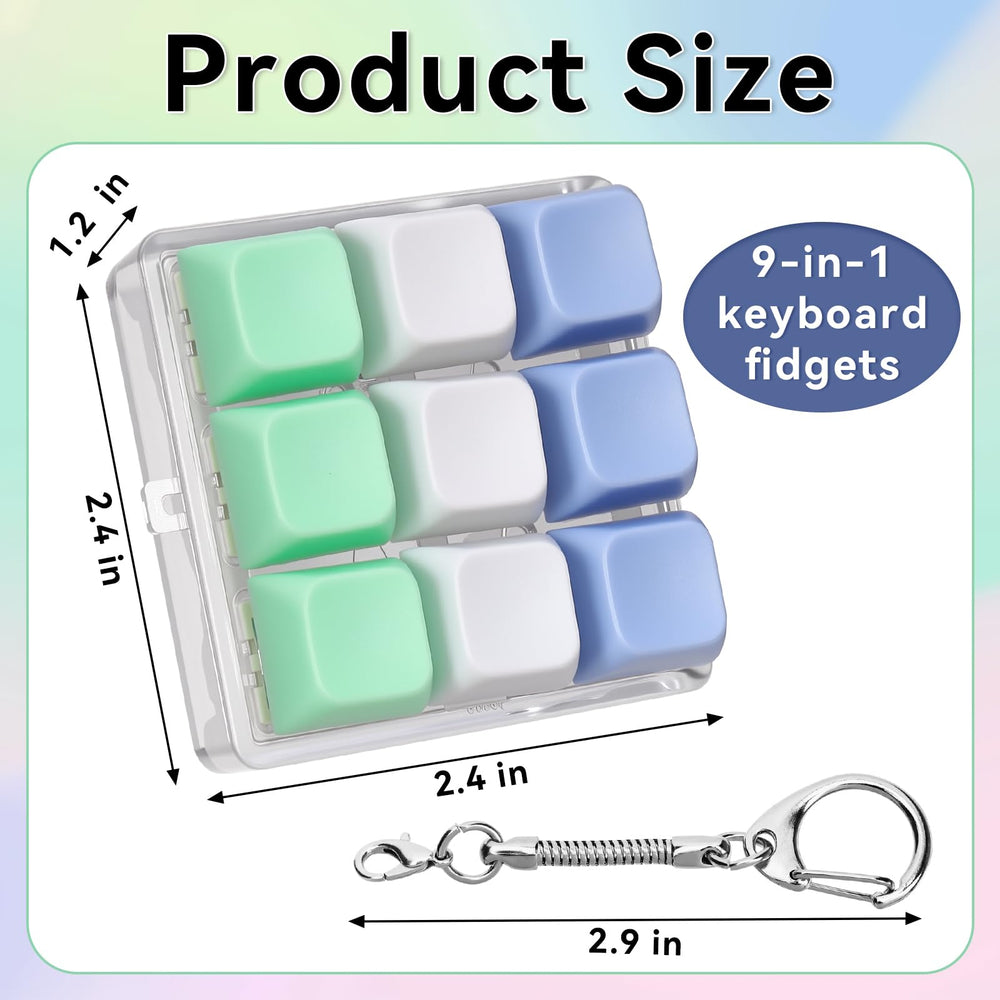 DEARIDAP 9-in-1 keyboard fidget toy white with keychain for desk and bag use