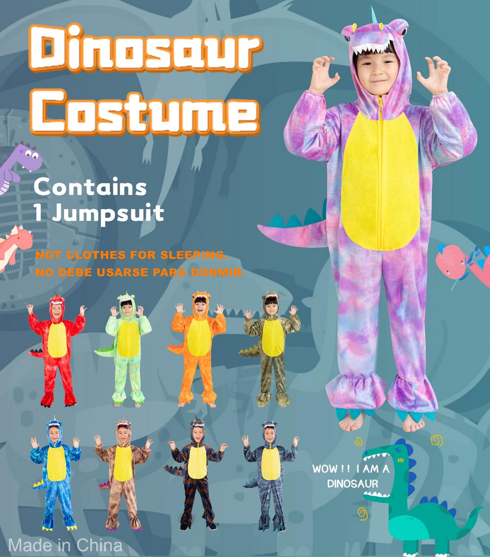 DearSun dress-up dino costume; perfect for parties and Halloween in purple.