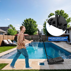 DEBERG pool hoop includes ball and air pump for quick games.