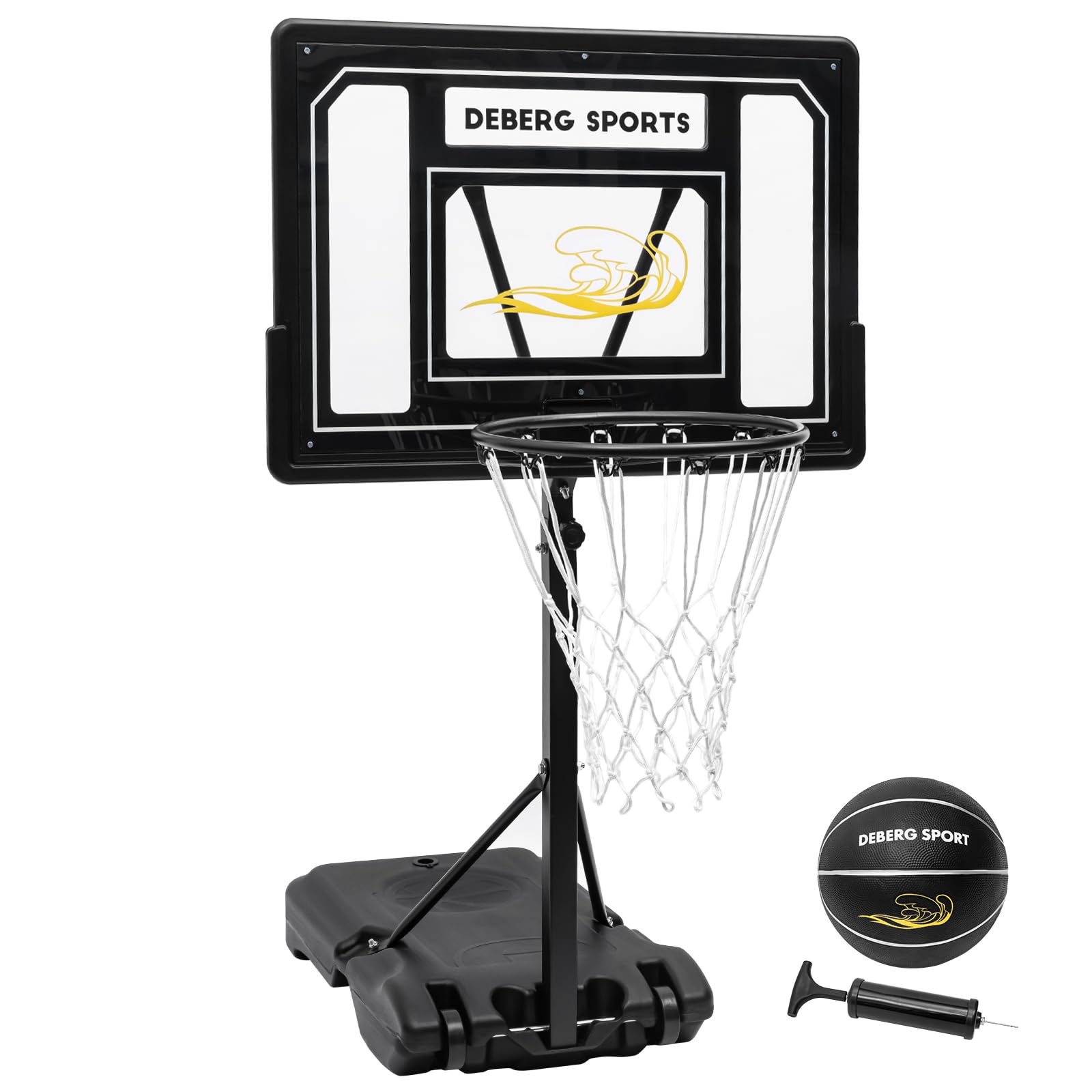 DEBERG pool hoop with shatterproof backboard for safe water basketball.