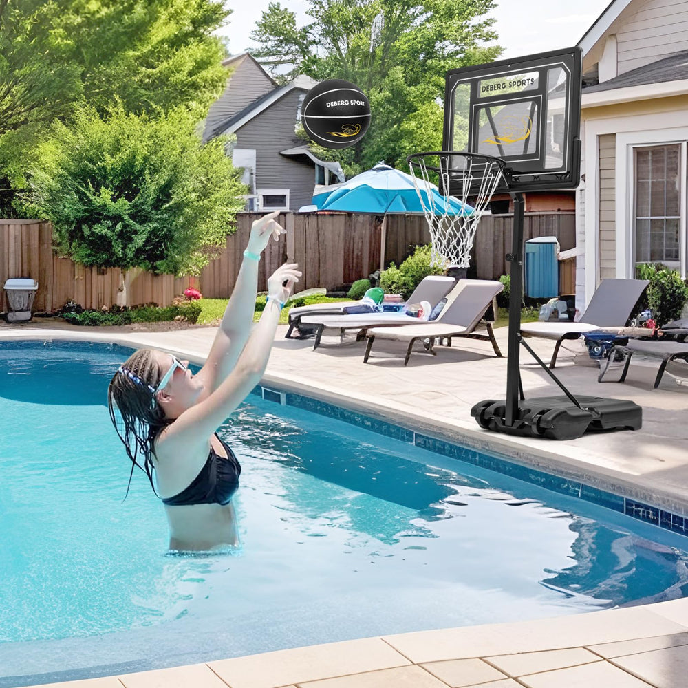 DEBERG pool hoop with stainless steel rim for durable, splash-friendly play.