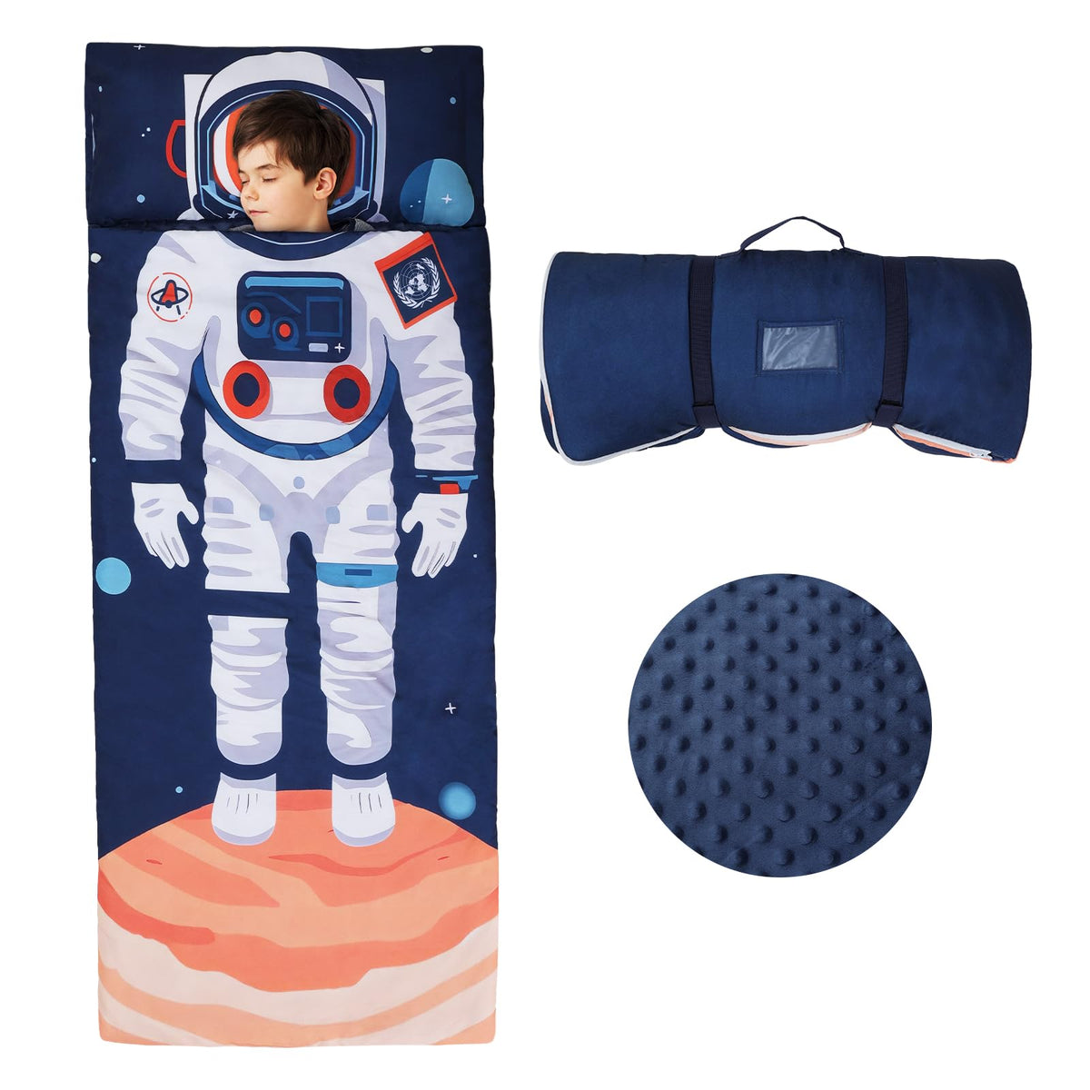 Decalsweet astronauts slumber bag open with zip for quick adjustments