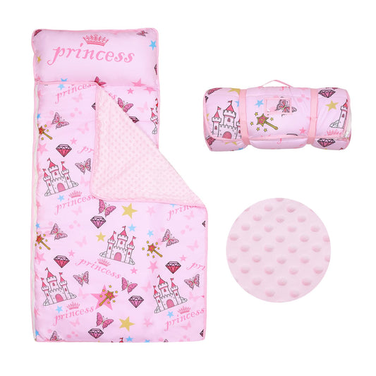 DecalSweet kids sleeping bag nap mat in 59x24 inches provides a cozy rest for kids.