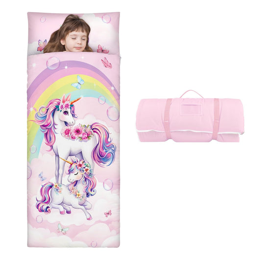 Decalsweet kids sleeping bag with removable pillow for easy cleaning and comfortable naps