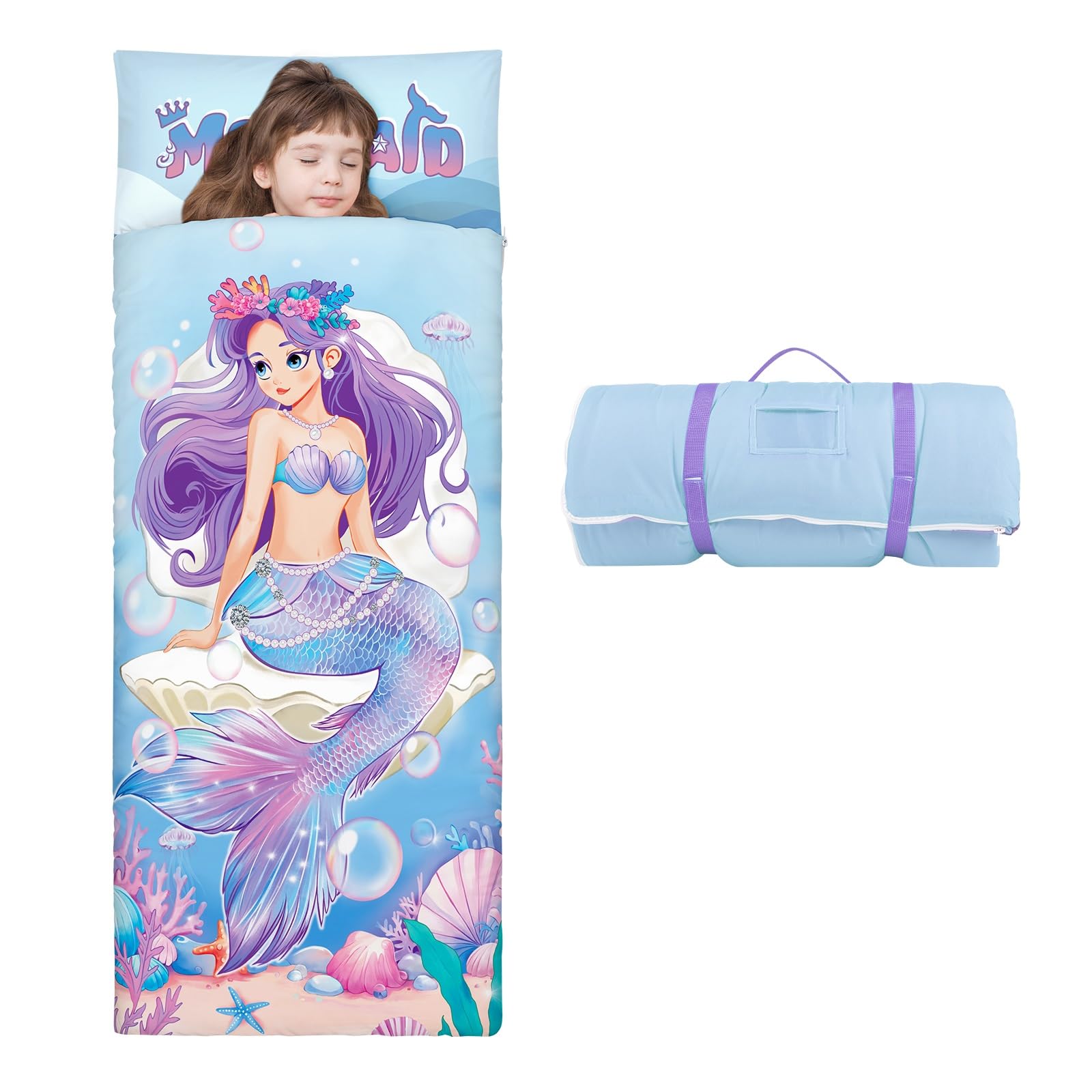 Decalsweet kids sleeping bag with removable pillow for cozy naps
