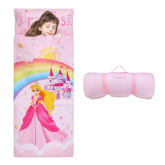 Decalsweet toddler sleeping bag with removable pillow and soft inner lining.