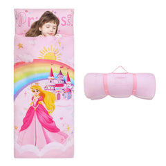 Decalsweet toddler sleeping bag with removable pillow and soft inner lining.