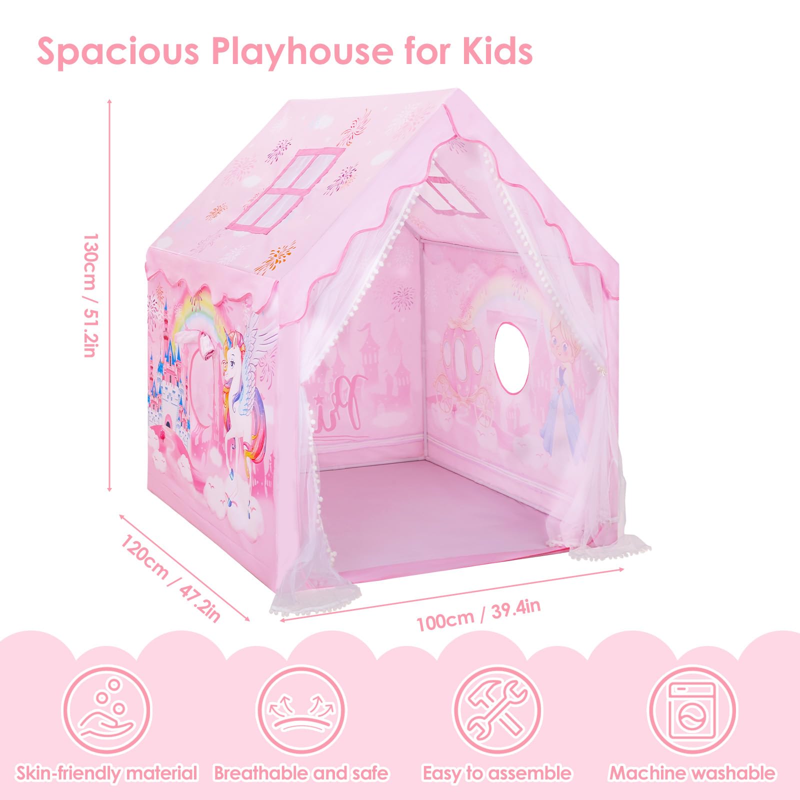 Decalsweet kids tent ventilated with front windows, airy and breathable.