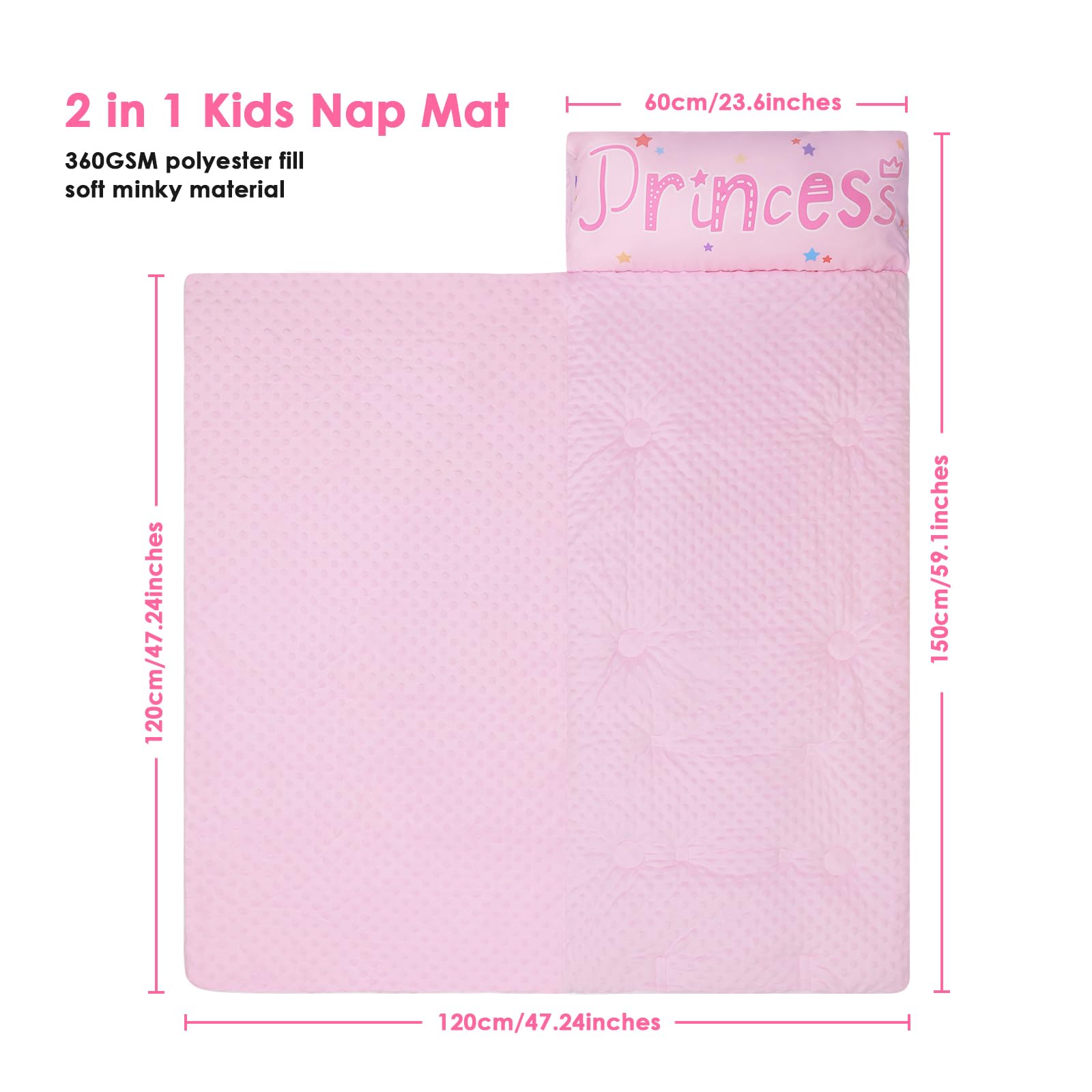 Nap mat rolled for easy transport with handles and compact form.