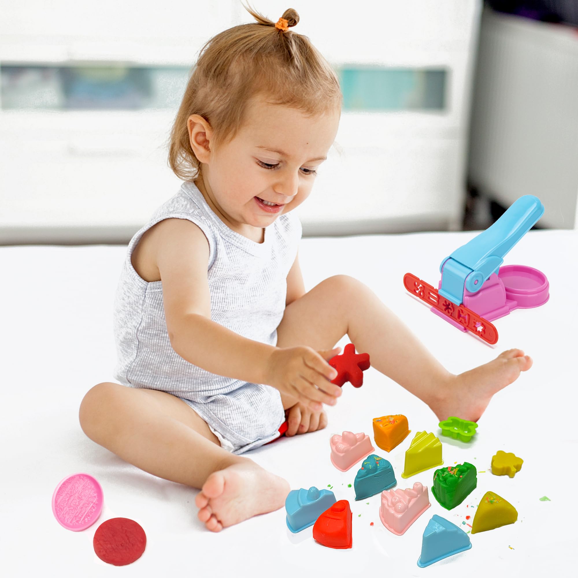 Decebaya dough tools extruder creates varied shapes for playful projects.