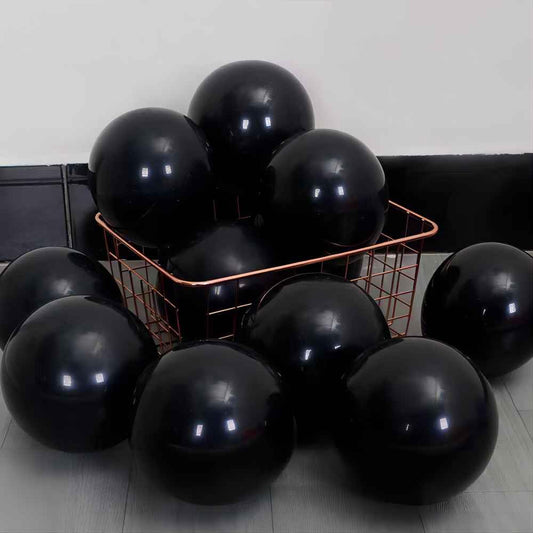 DECGOL black latex balloons in varied sizes for dynamic party decor.