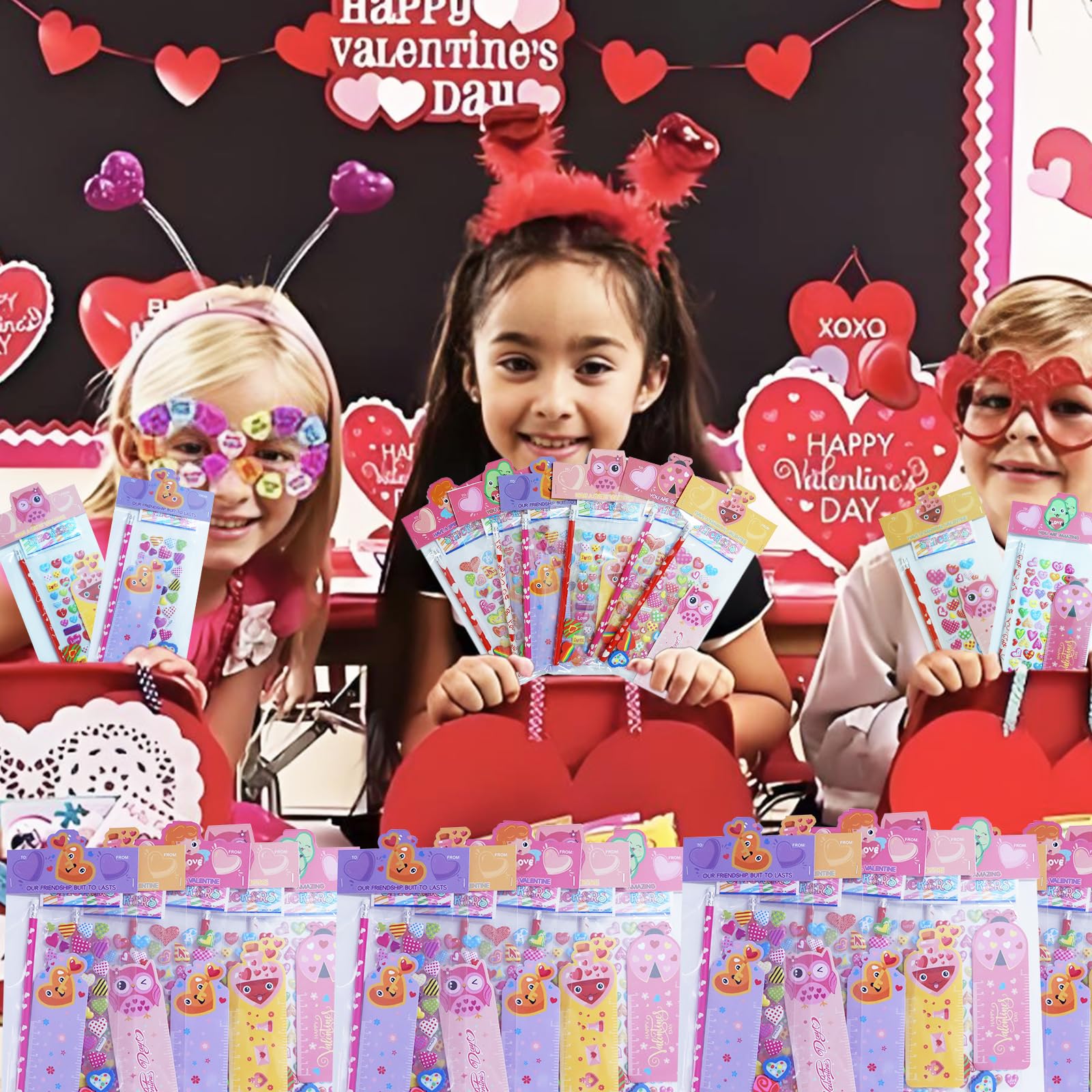 Decodinli comprehensive Valentine’s stationery set for school celebrations.