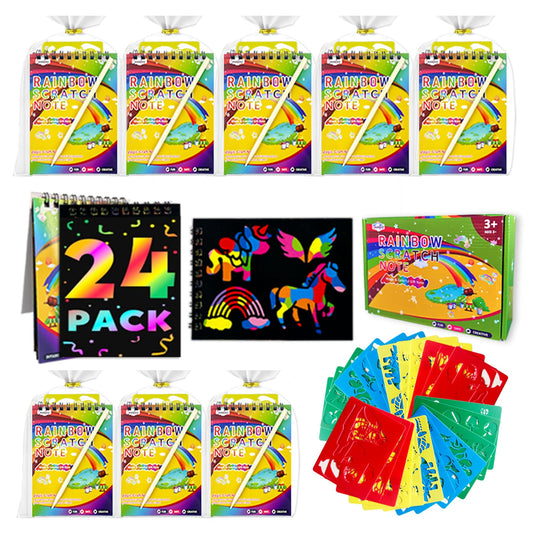 Decojoy rainbow scratch art notebooks boxed, ready for gifts and celebrations.