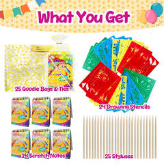Decojoy rainbow scratch notebooks on display show vivid color reveals after scratching.