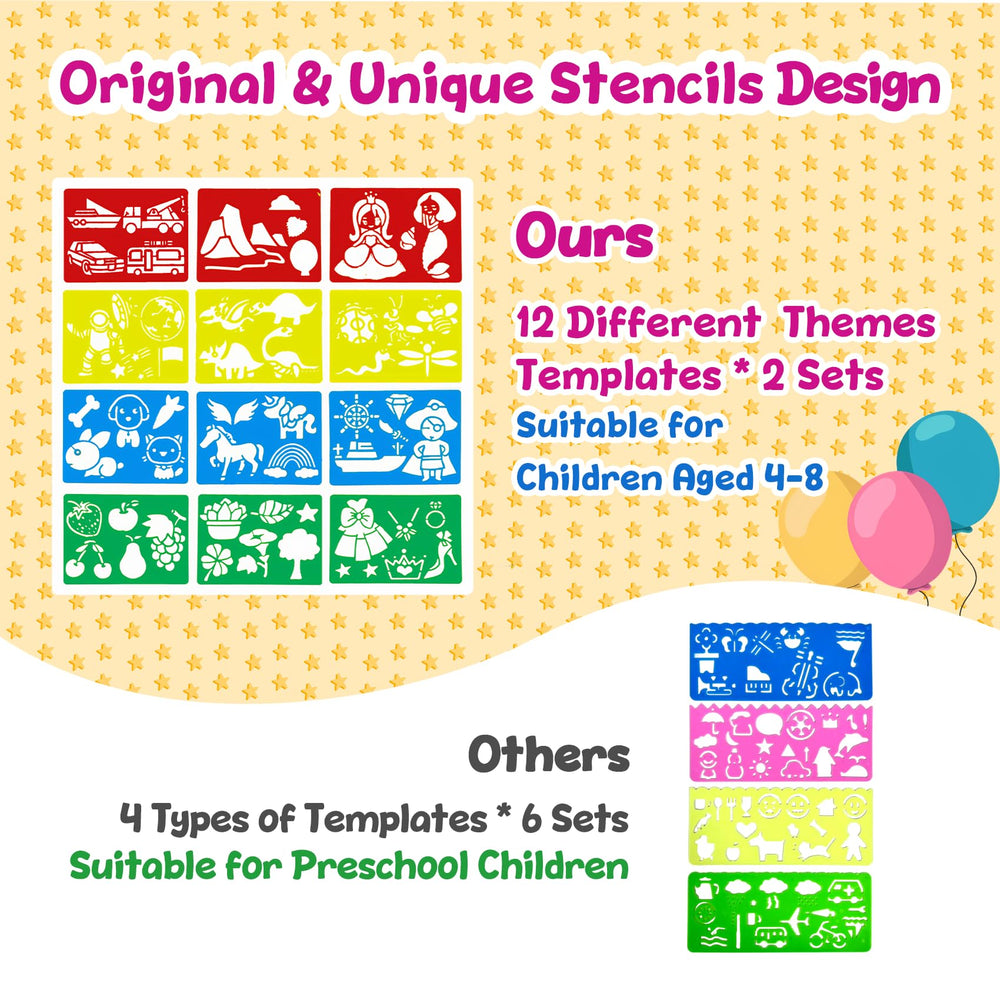 Decojoy stencil set 12 designs for reusable arts and crafts.