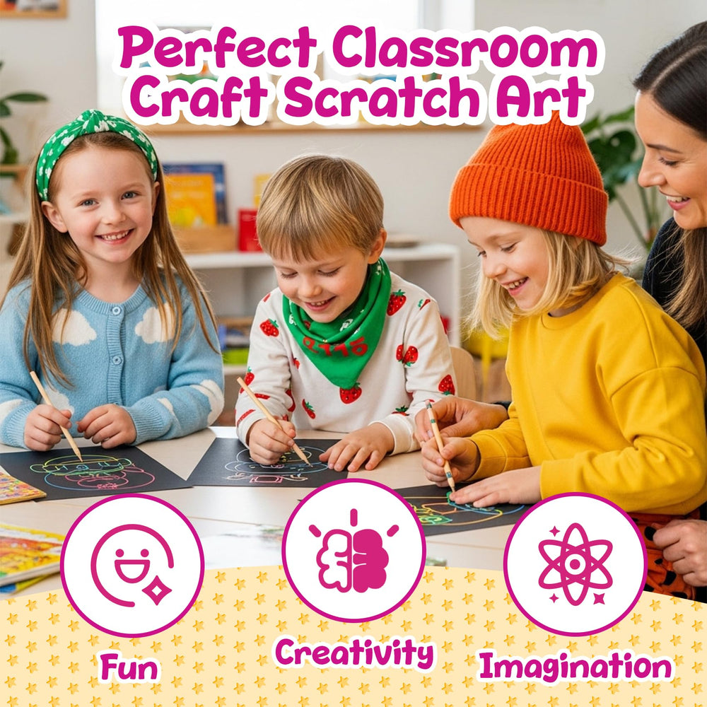 Decojoy wooden styluses included for precise scratch art details.