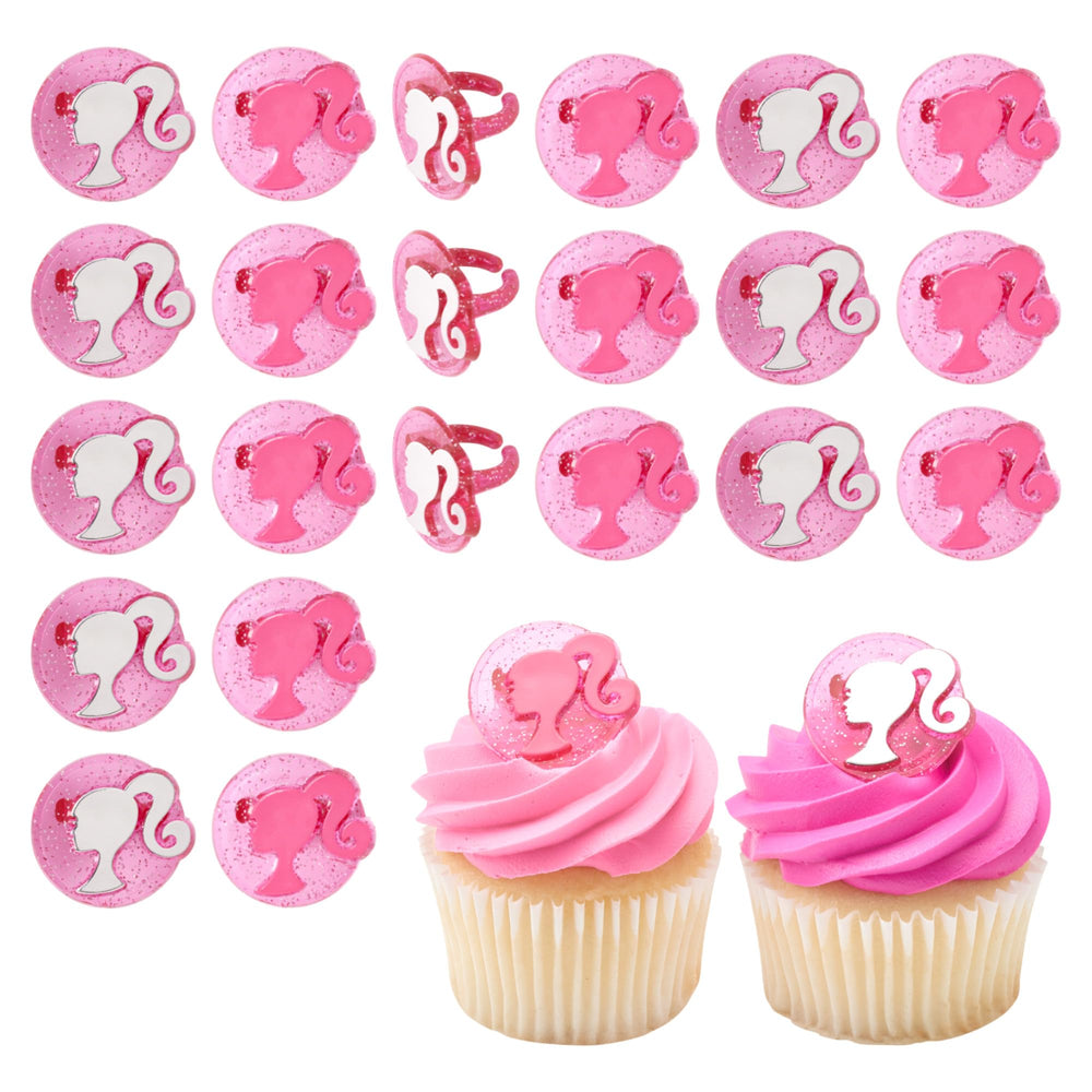 DecoPac Barbie silhouette cupcake ring 24-pack on display for a festive party dessert.