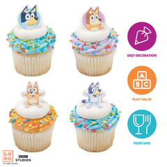 DecoPac Bluey So Much Fun Rings close-up 3D design on cupcake.