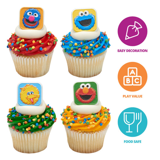 DecoPac Sesame Street Elmo rings embellish festive cupcakes