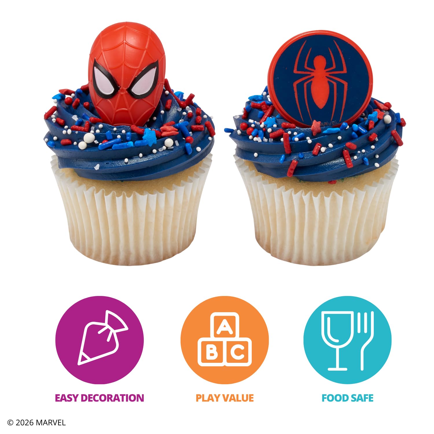 DecoPac Spider-Man emblem topper for steady cake decoration.