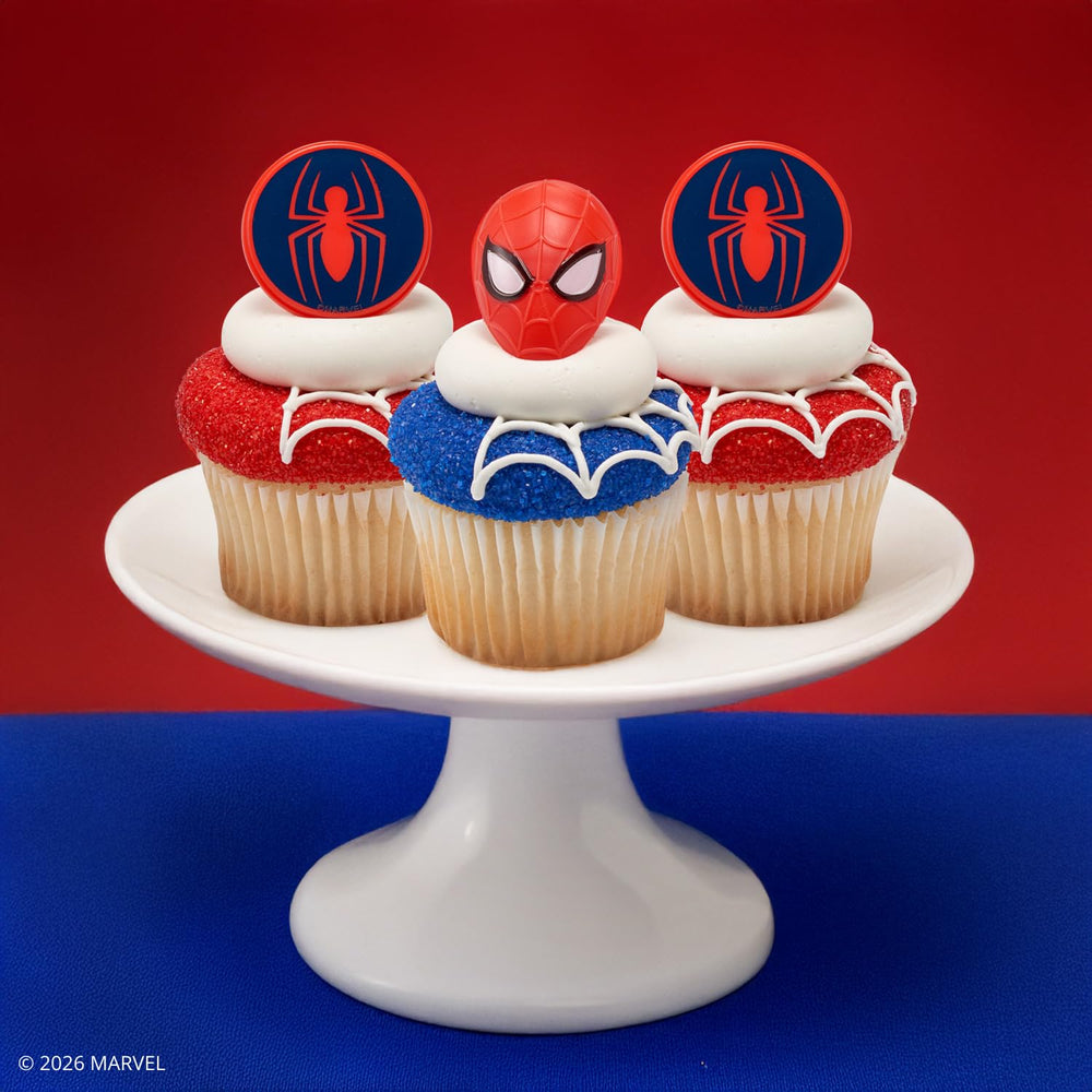 DecoPac Spider-Man mask ring topper for birthday treats.