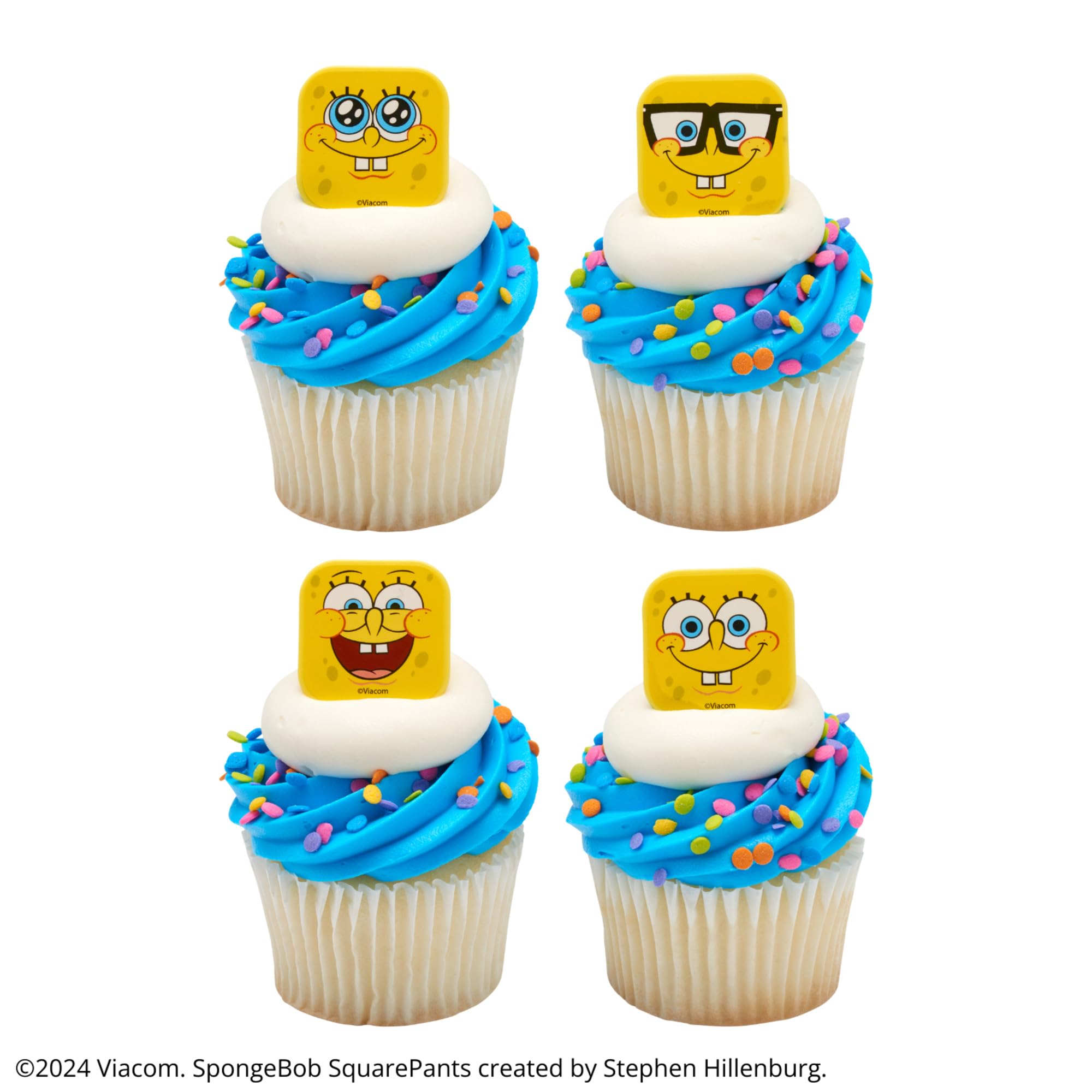 Food-safe molded plastic DecoPac SpongeBob ring for desserts.