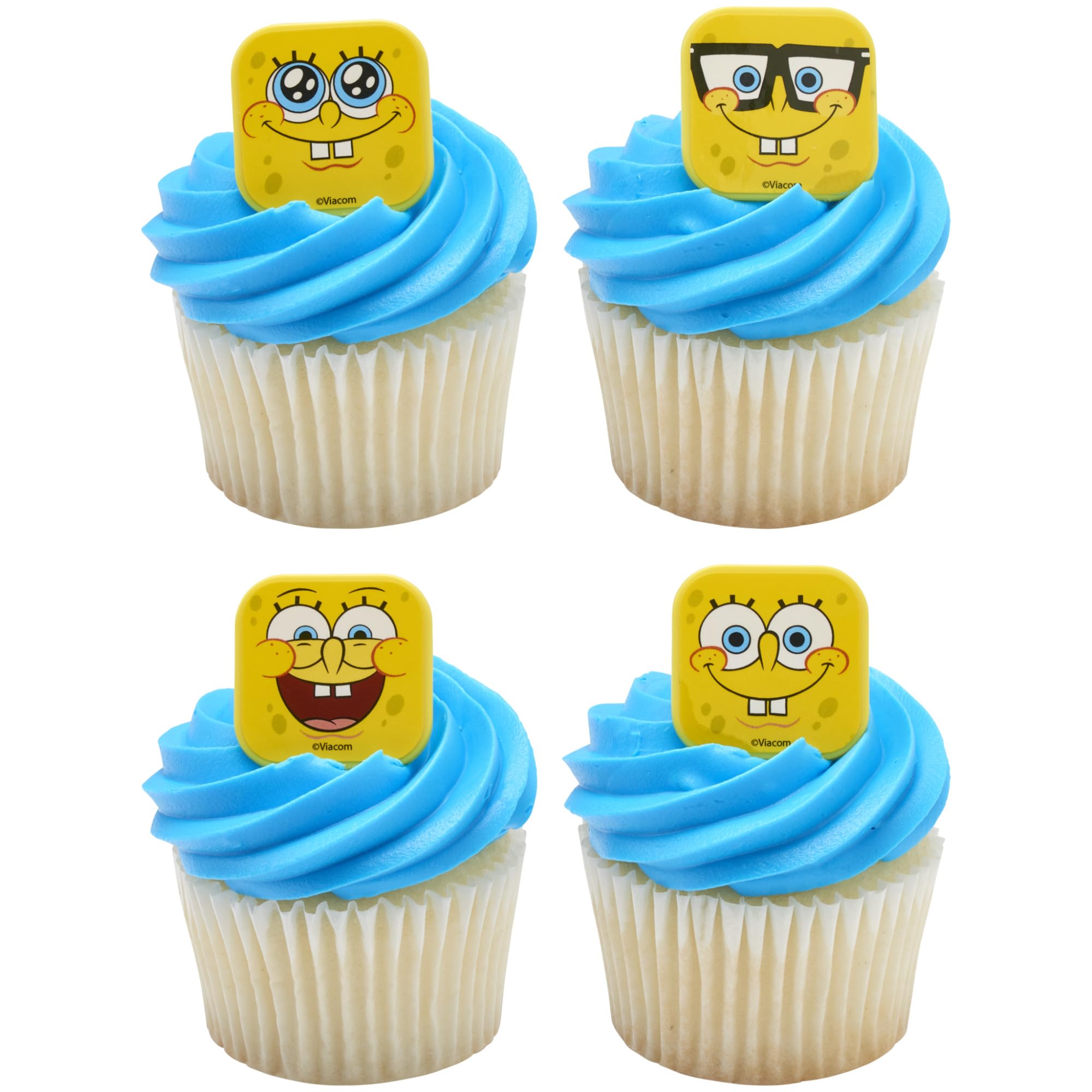 DecoPac SpongeBob mood faces ring 24-pack on cupcake adds playful character.
