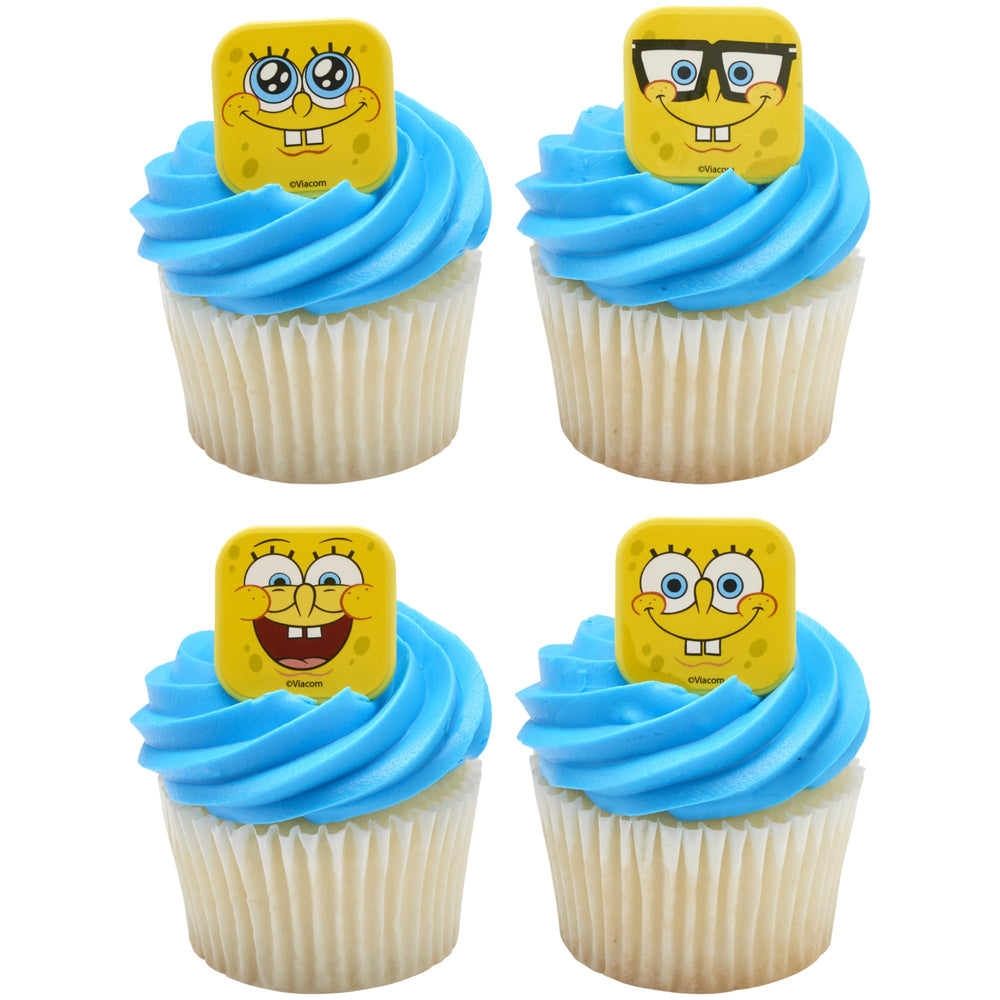 DecoPac SpongeBob mood faces ring 24-pack on cupcake adds playful character.