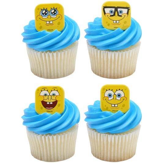 DecoPac SpongeBob mood faces ring 24-pack on cupcake adds playful character.