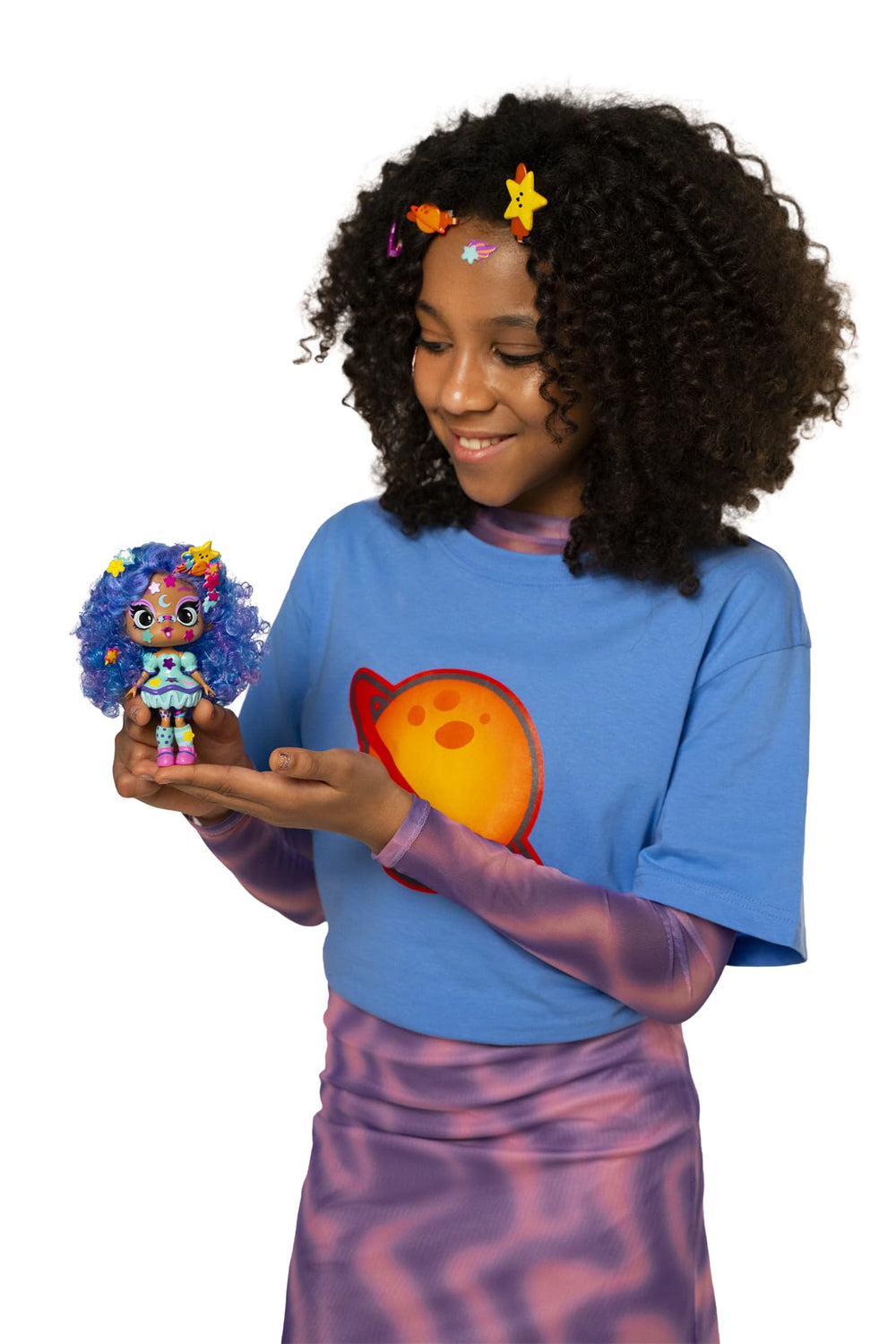 Celestia doll with planetary motifs invites dreamy storytelling and dress-up.