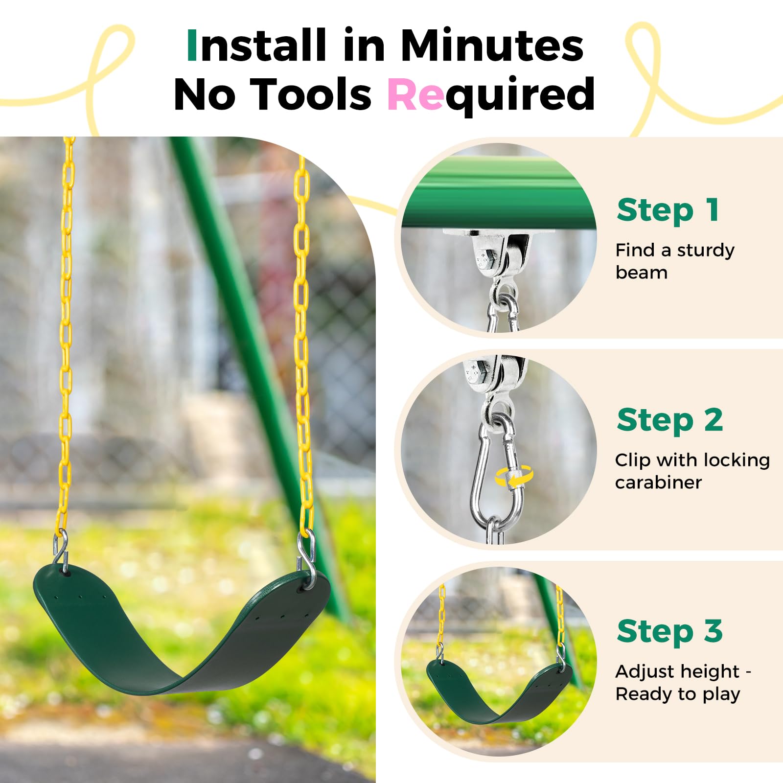 Decorlife preassembled buckles and snap hooks for quick setup.