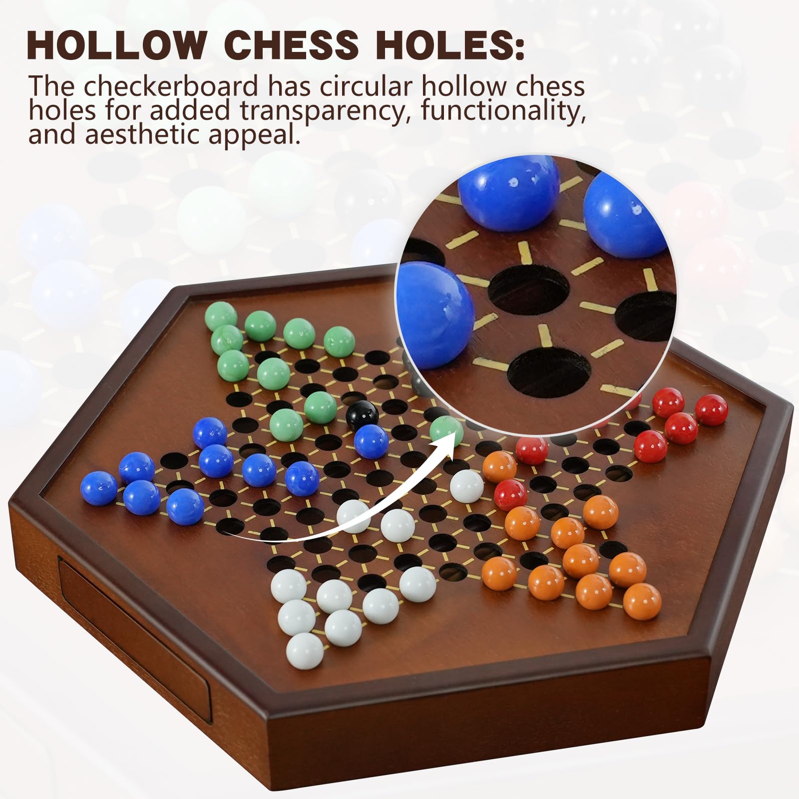 DecoWoodo edge-bound design prevents marbles from slipping off.