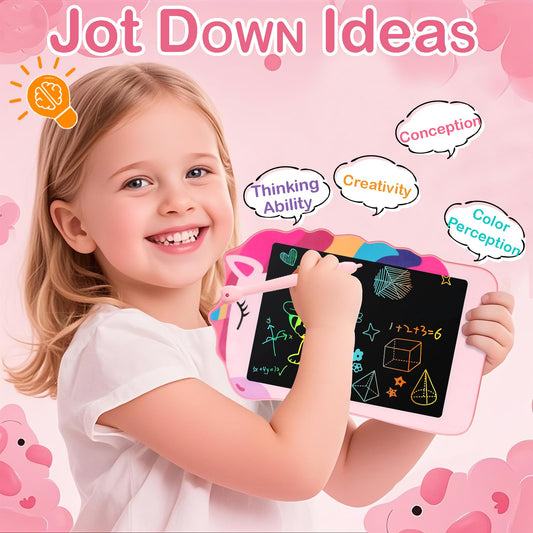Decute Unicorn LCD tablet side view highlighting portable, lightweight design for travel