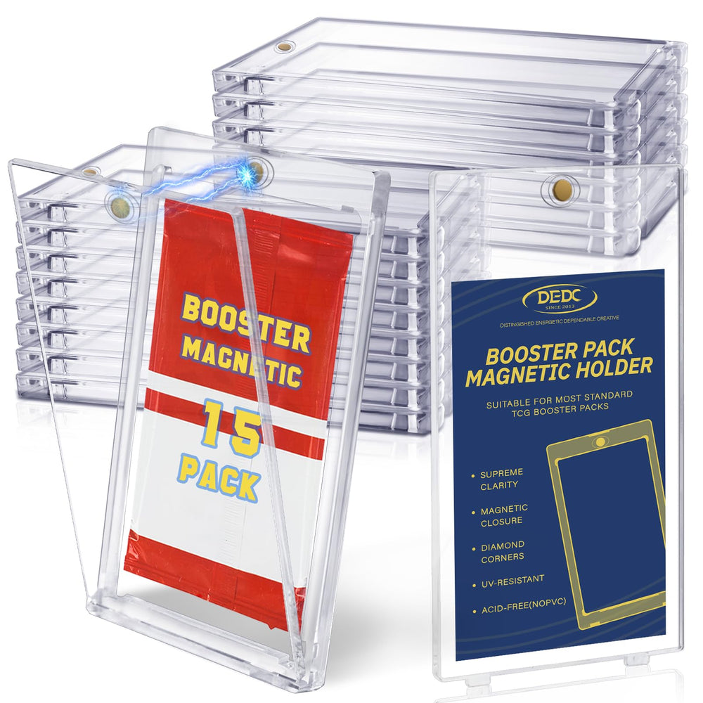 DEDC One Touch Card Holder clearly showcases a booster pack inside the clear case.
