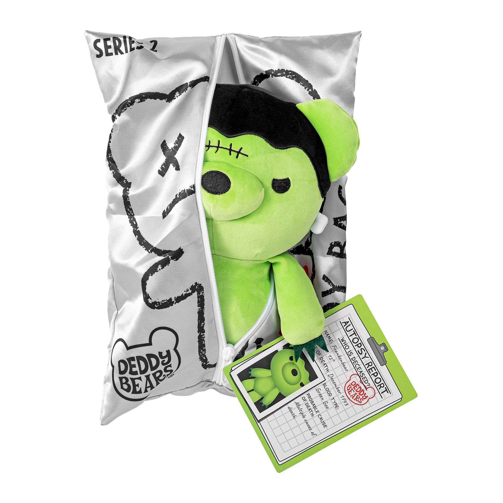 Deddy Bears Frankenbear body bag unboxing highlights eerie packaging and collector appeal.